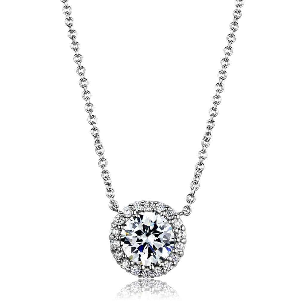 Alamode Rhodium Brass Chain Pendant with AAA Grade CZ in Clear - Alamode