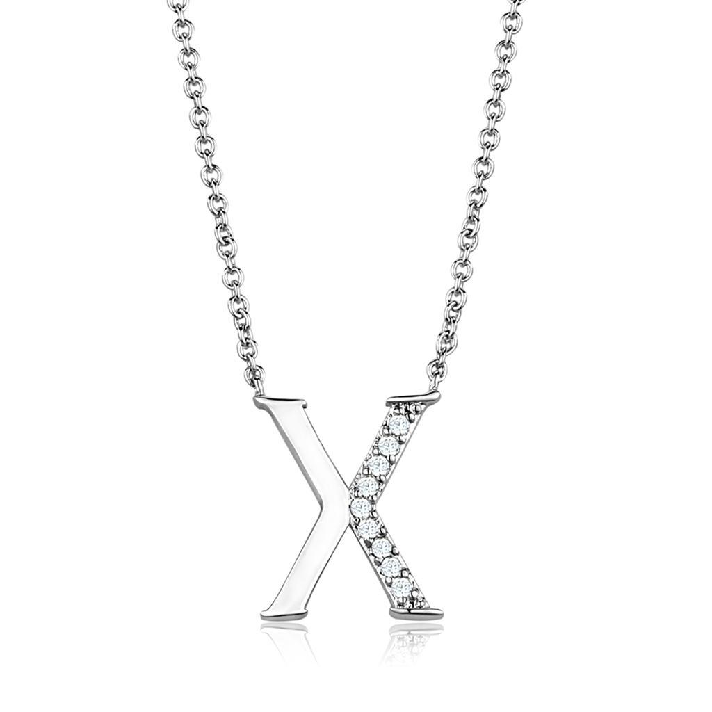 Alamode Rhodium Brass Chain Pendant with AAA Grade CZ in Clear - Flyclothing LLC