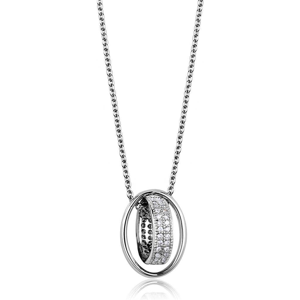 Alamode Rhodium Brass Chain Pendant with AAA Grade CZ in Clear - Alamode