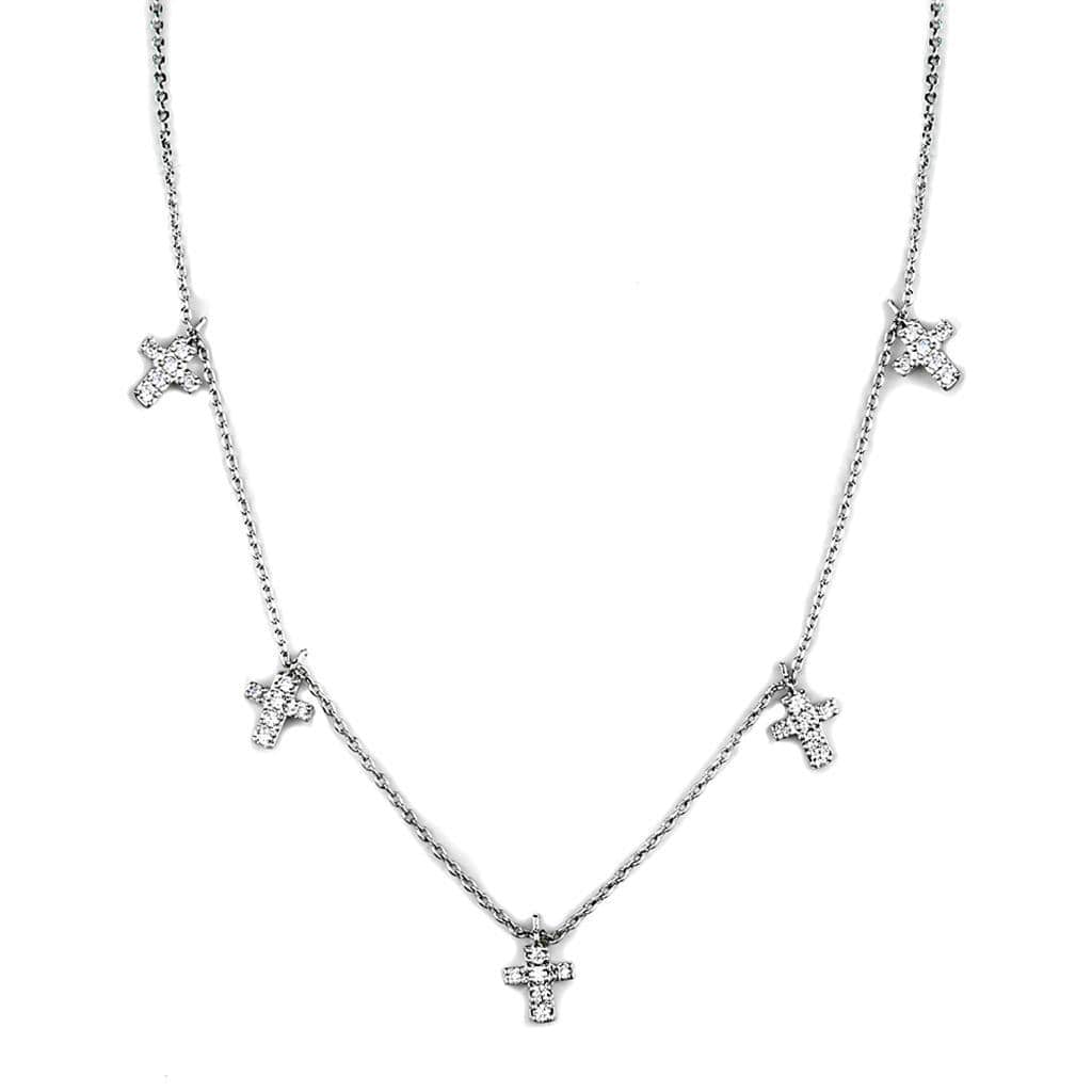 Alamode Rhodium Brass Chain Pendant with AAA Grade CZ in Clear - Alamode