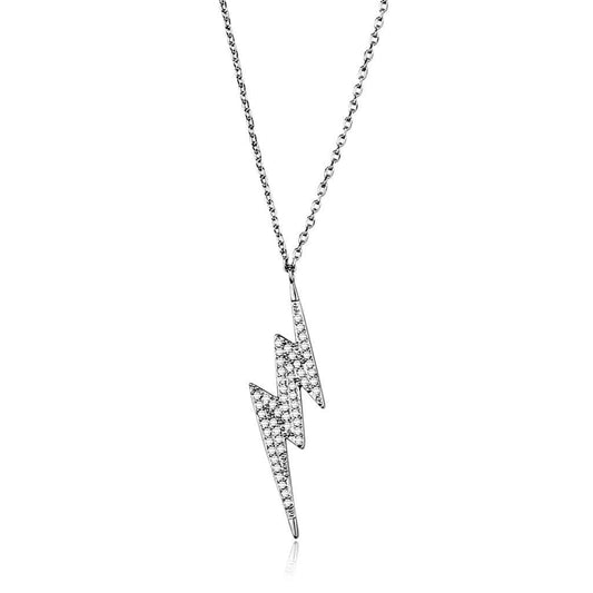 Alamode Rhodium Brass Chain Pendant with AAA Grade CZ in Clear - Alamode