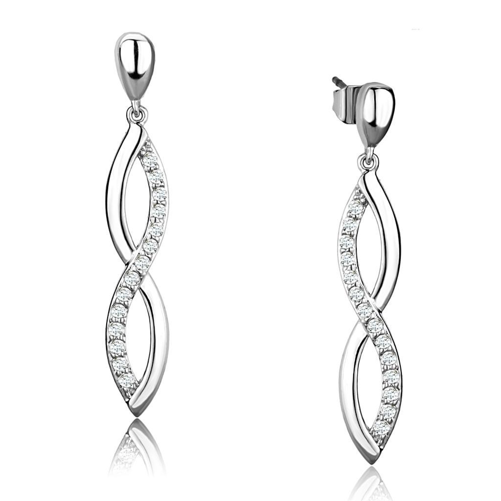 Alamode Rhodium Brass Earrings with AAA Grade CZ in Clear - Flyclothing LLC