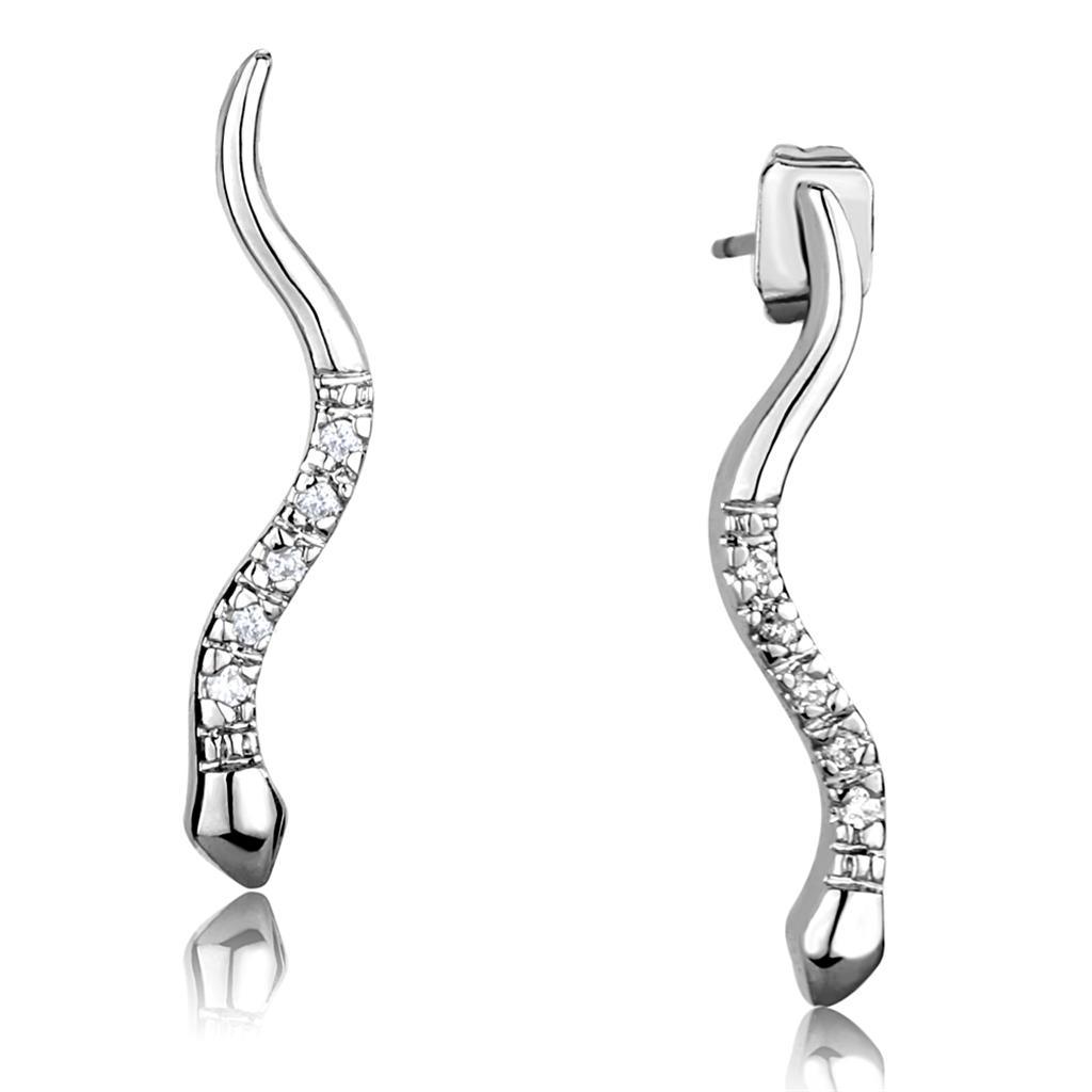 Alamode Rhodium Brass Earrings with AAA Grade CZ in Clear - Alamode