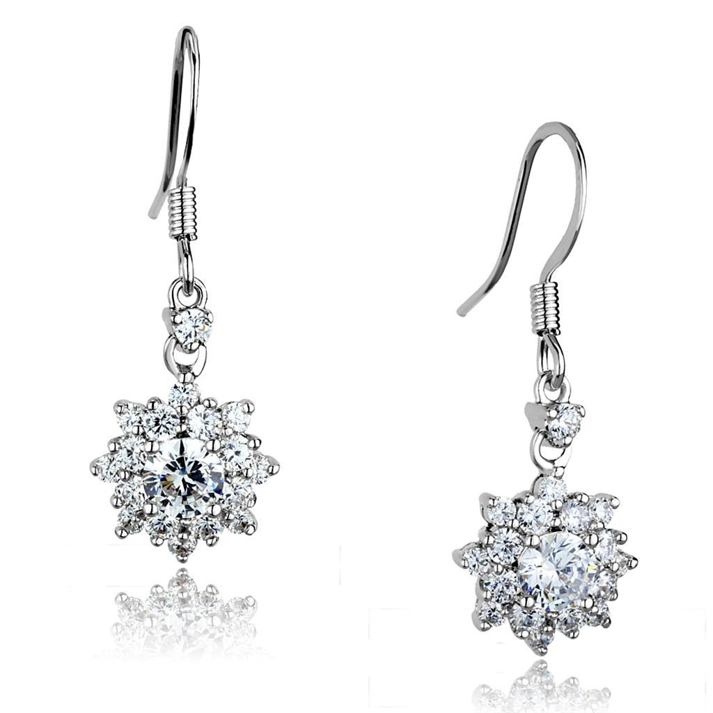 Alamode Rhodium Brass Earrings with AAA Grade CZ in Clear - Alamode