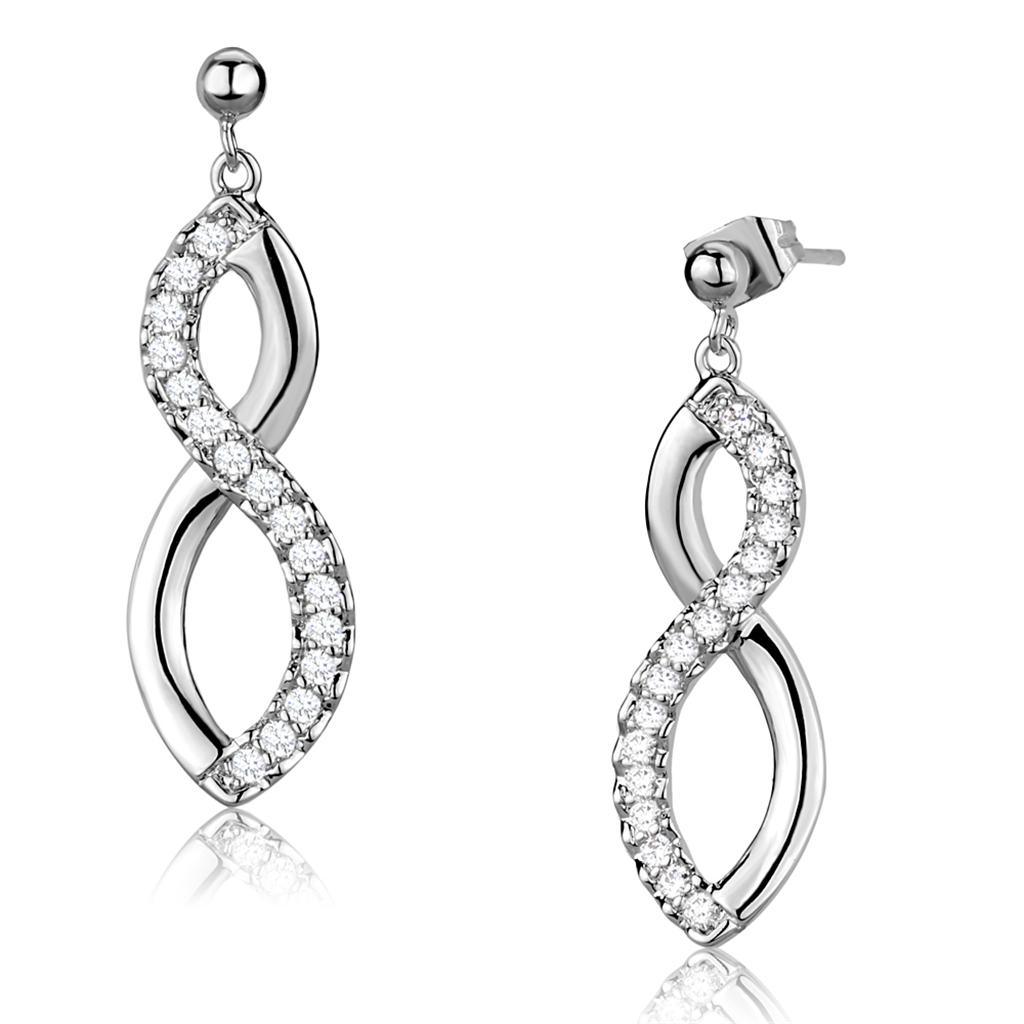 Alamode Rhodium Brass Earrings with AAA Grade CZ in Clear - Flyclothing LLC