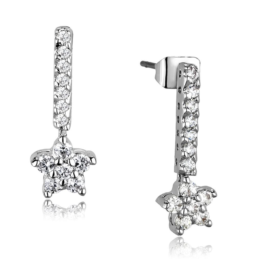 Alamode Rhodium Brass Earrings with AAA Grade CZ in Clear - Flyclothing LLC