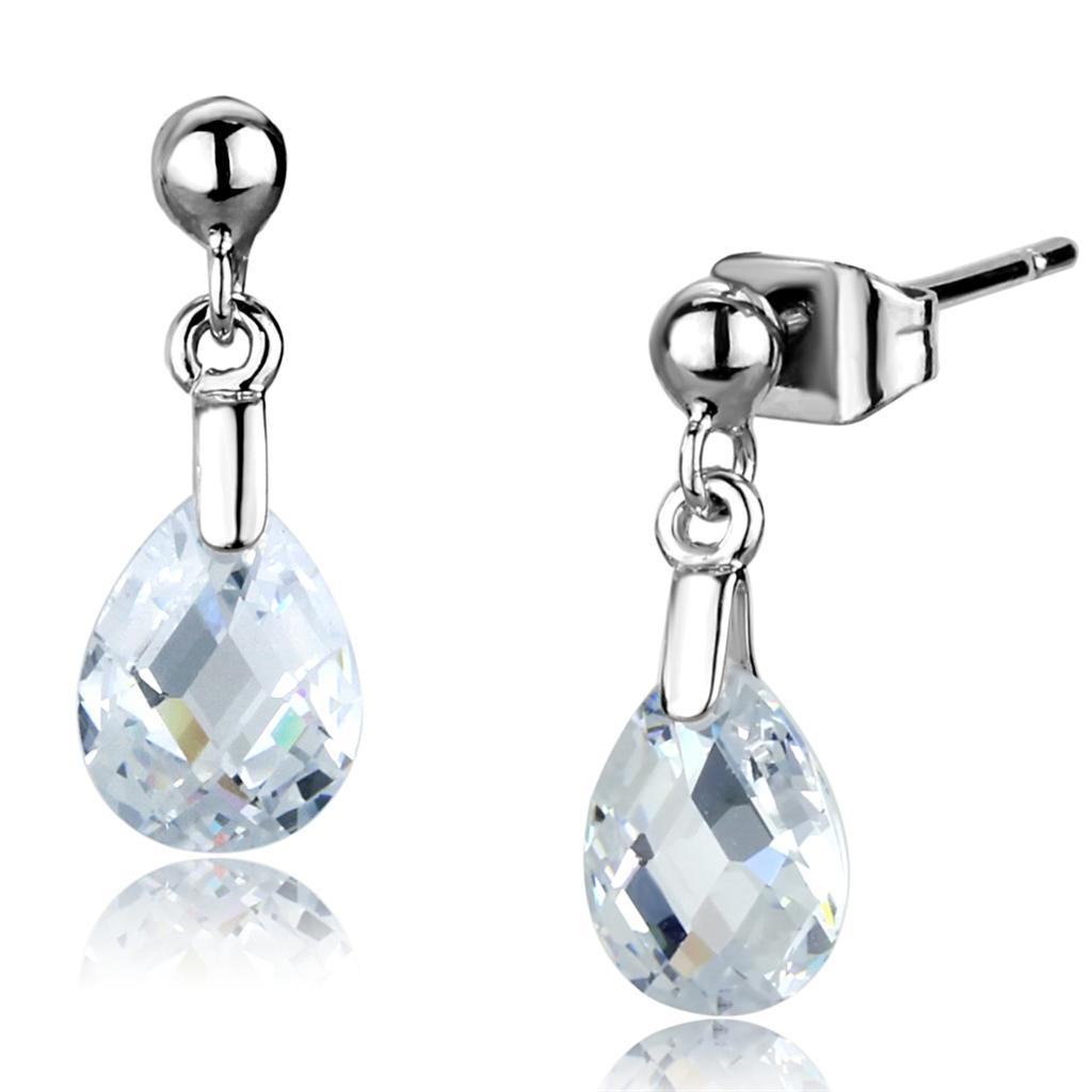 Alamode Rhodium Brass Earrings with AAA Grade CZ in Clear - Flyclothing LLC