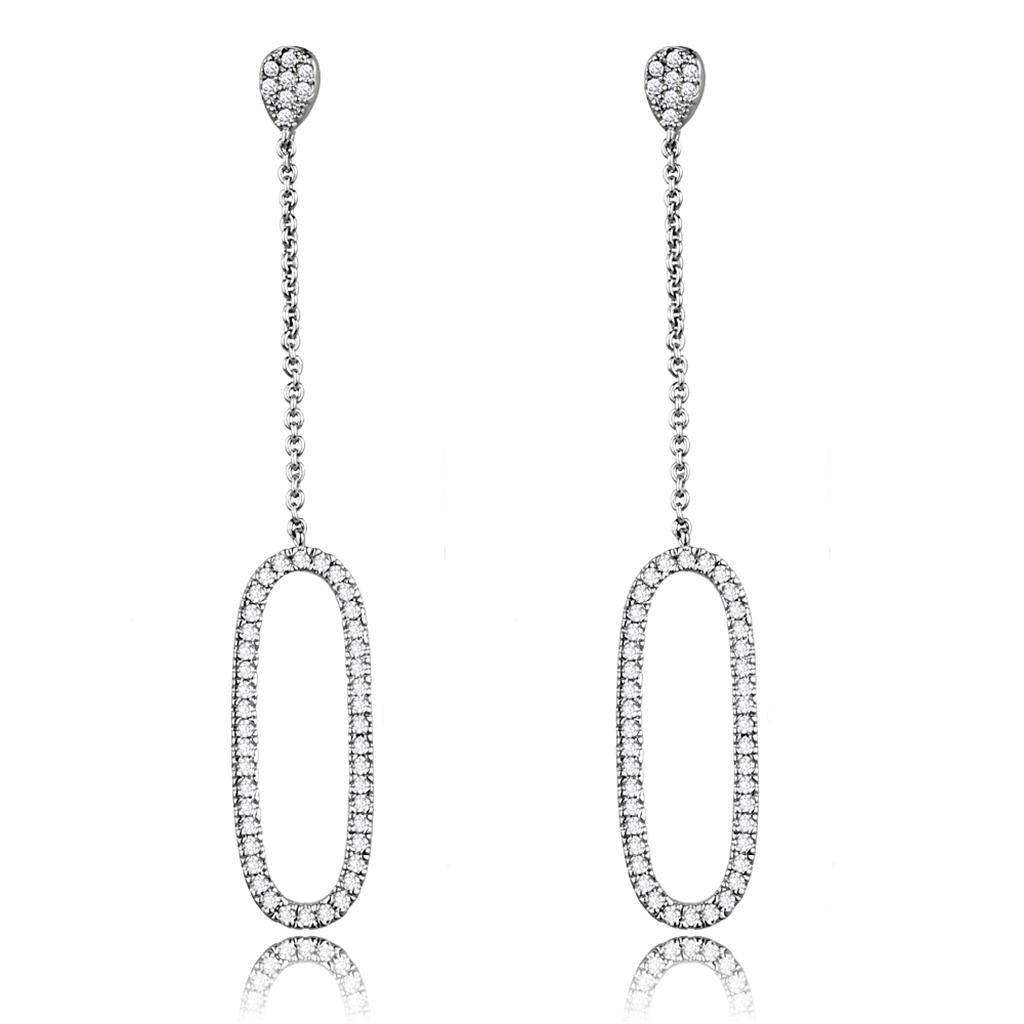 Alamode Rhodium Brass Earrings with AAA Grade CZ in Clear - Flyclothing LLC