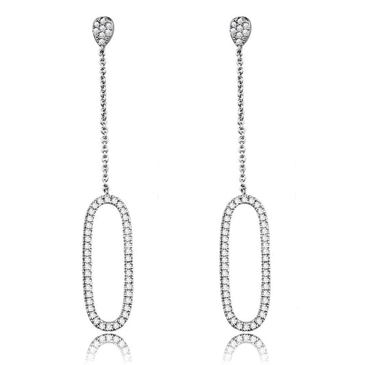 Alamode Rhodium Brass Earrings with AAA Grade CZ in Clear - Flyclothing LLC