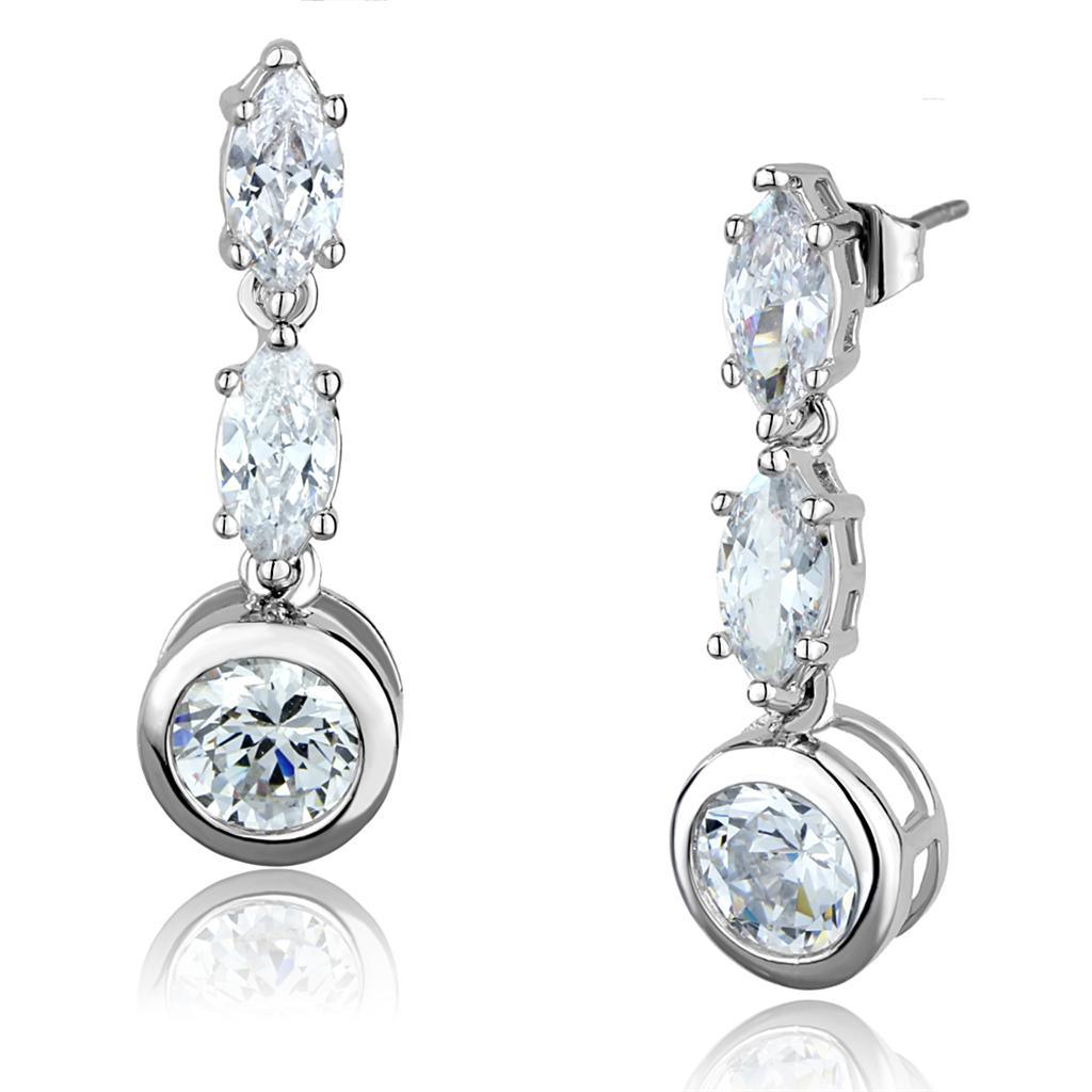 Alamode Rhodium Brass Earrings with AAA Grade CZ in Clear - Flyclothing LLC