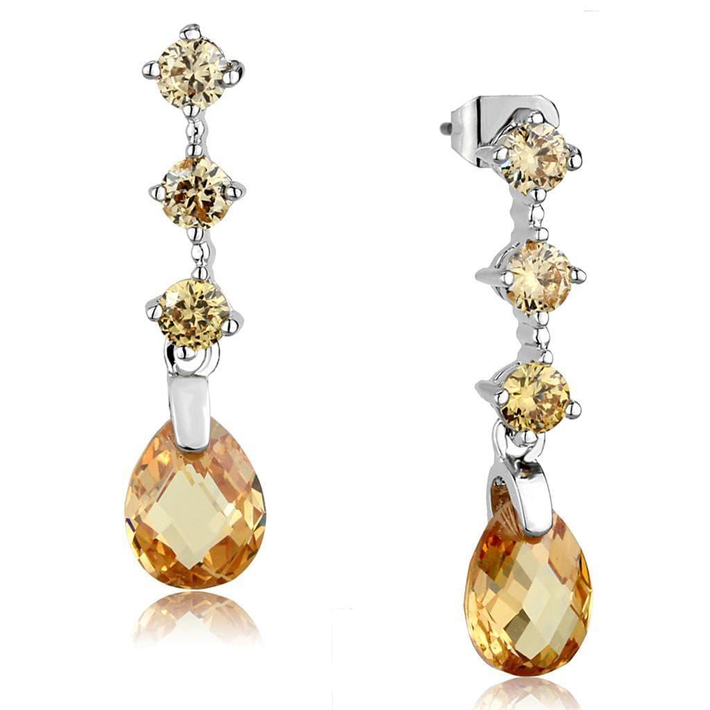 Alamode Rhodium Brass Earrings with AAA Grade CZ in Champagne - Alamode