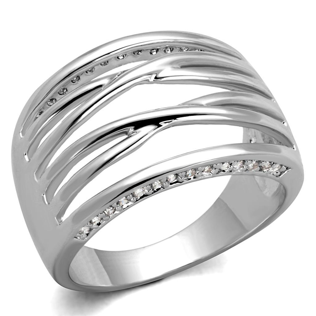 Alamode Rhodium Brass Ring with AAA Grade CZ in Clear - Flyclothing LLC