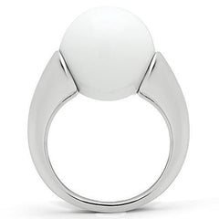 Alamode Rhodium Brass Ring with Synthetic Glass Bead in White - Flyclothing LLC