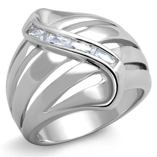 Alamode Rhodium Brass Ring with AAA Grade CZ in Clear - Flyclothing LLC