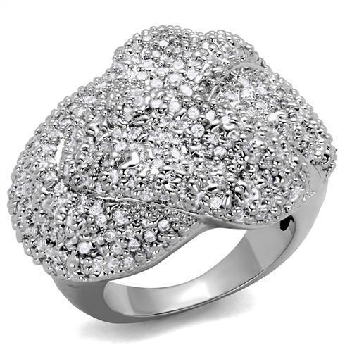 Alamode Rhodium Brass Ring with AAA Grade CZ in Clear - Flyclothing LLC