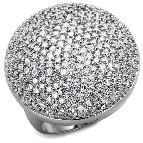 Alamode Rhodium Brass Ring with AAA Grade CZ in Clear - Flyclothing LLC