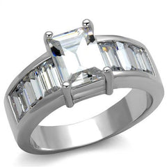 Alamode Rhodium Brass Ring with AAA Grade CZ in Clear - Flyclothing LLC