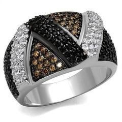 Alamode Rhodium + Ruthenium Brass Ring with AAA Grade CZ in Multi Color - Alamode