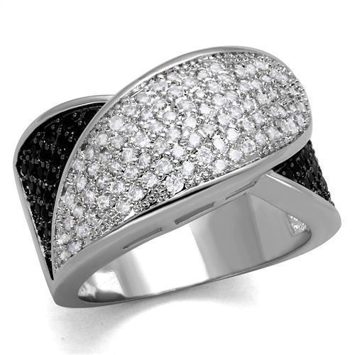 Alamode Rhodium + Ruthenium Brass Ring with AAA Grade CZ in Black Diamond - Alamode