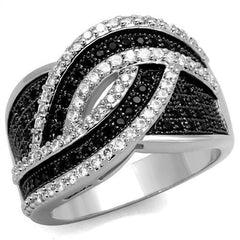 Alamode Rhodium + Ruthenium Brass Ring with AAA Grade CZ in Black Diamond - Alamode