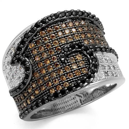 Alamode Rhodium + Ruthenium Brass Ring with AAA Grade CZ in Multi Color - Alamode