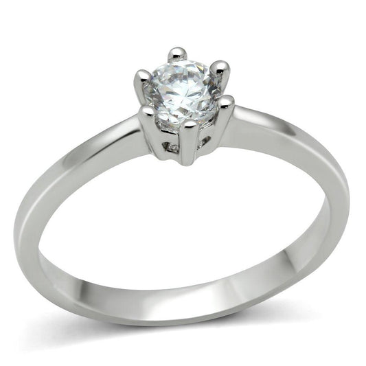 Alamode Rhodium Brass Ring with AAA Grade CZ in Clear - Flyclothing LLC