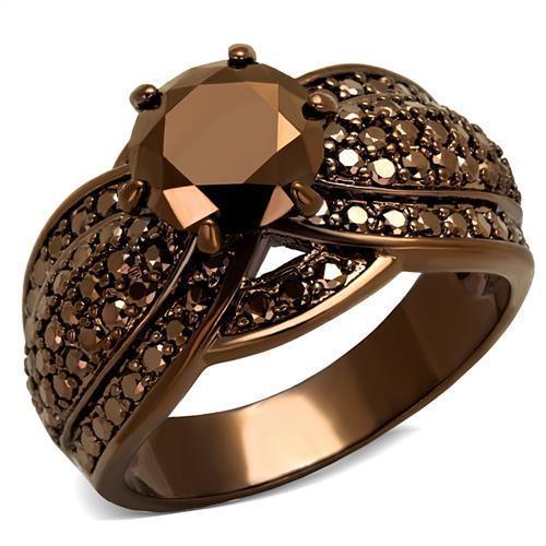 Alamode IP Coffee light Brass Ring with AAA Grade CZ in Light Coffee - Flyclothing LLC