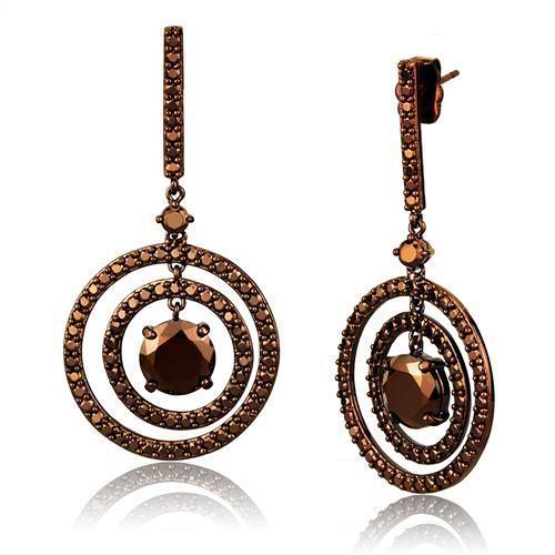 Alamode IP Coffee light Brass Earrings with AAA Grade CZ in Light Coffee - Flyclothing LLC