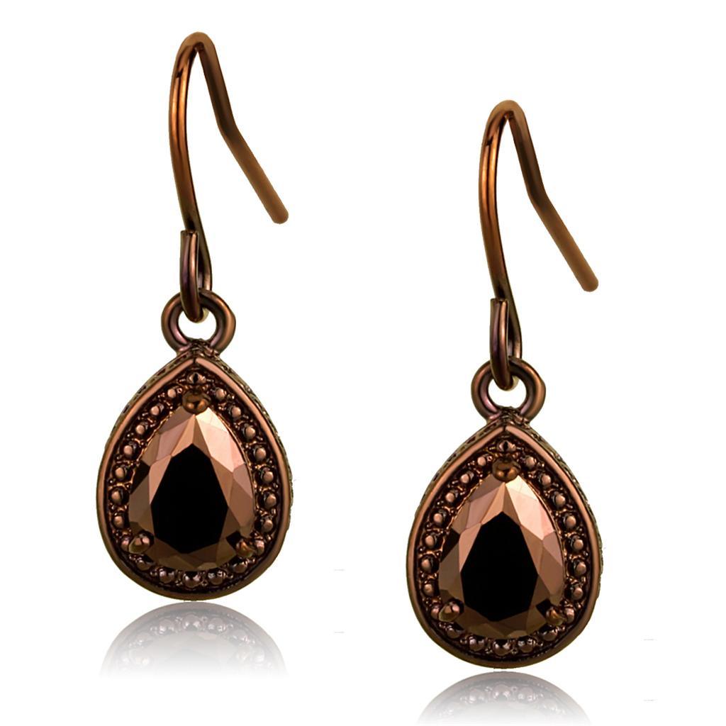 Alamode IP Coffee light Brass Earrings with AAA Grade CZ in Light Coffee - Flyclothing LLC