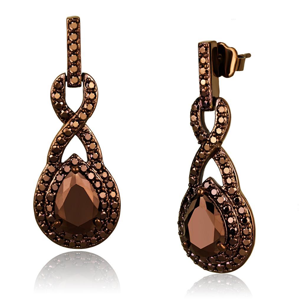 Alamode IP Coffee light Brass Earrings with AAA Grade CZ in Light Coffee - Flyclothing LLC