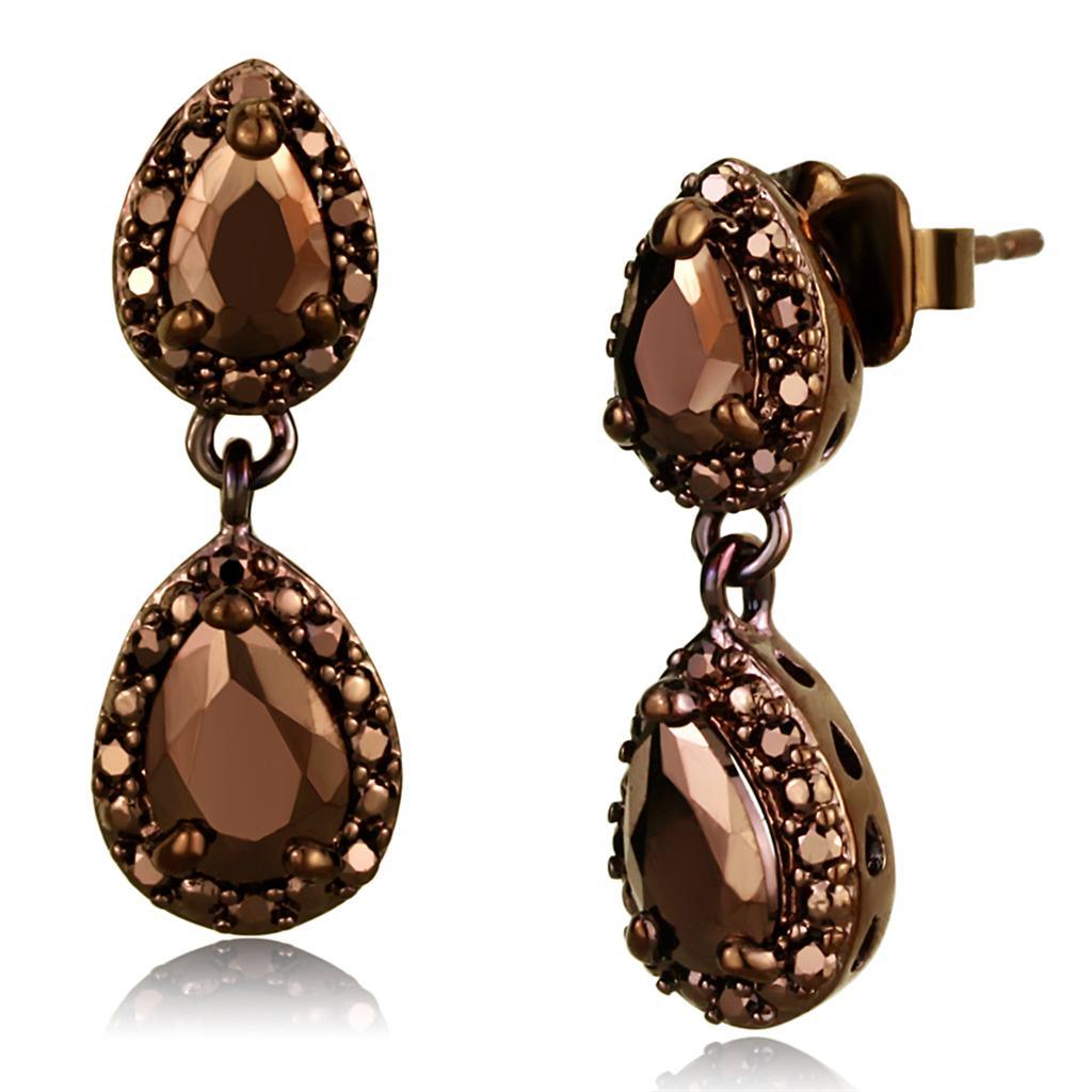 Alamode IP Coffee light Brass Earrings with AAA Grade CZ in Light Coffee - Flyclothing LLC