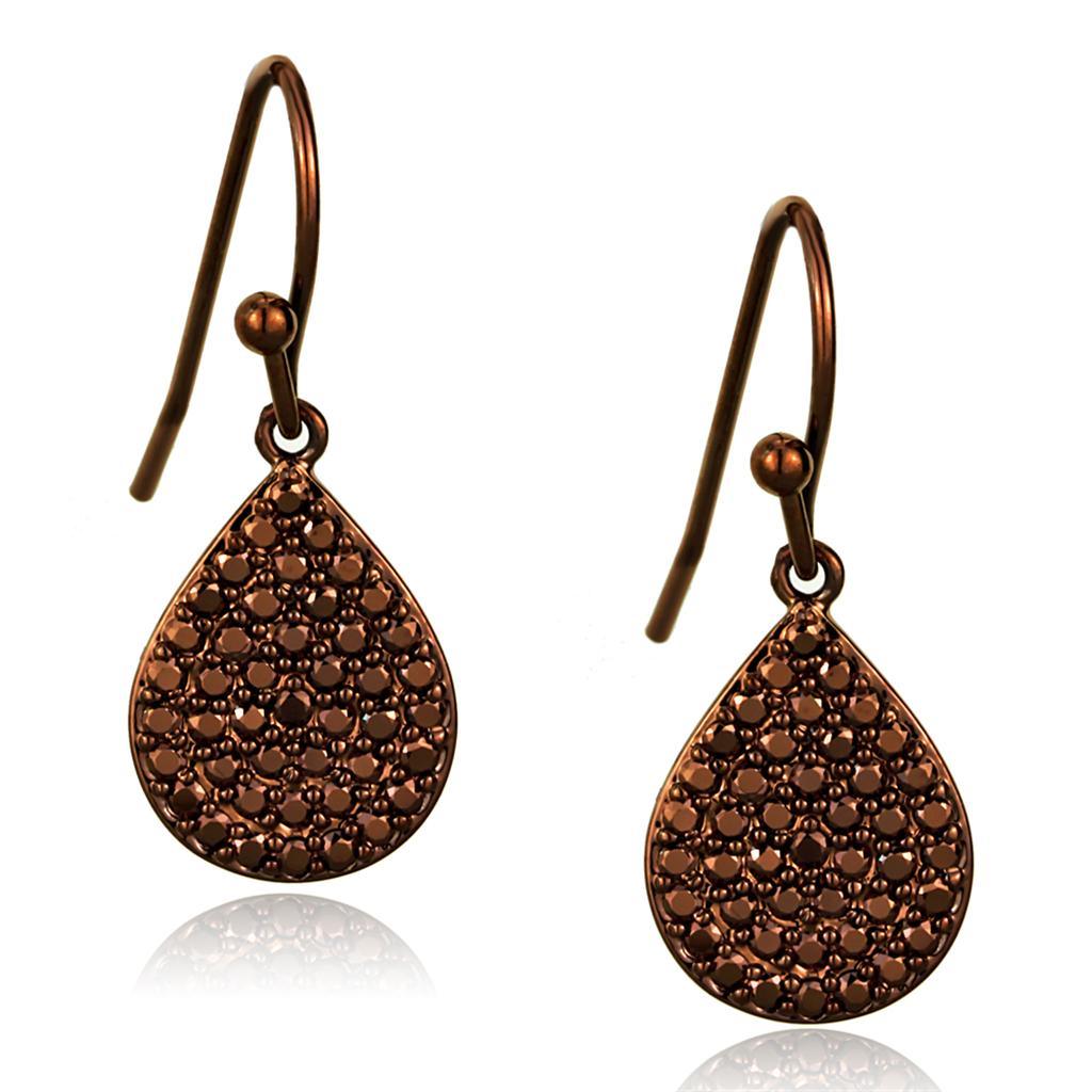 Alamode IP Coffee light Brass Earrings with AAA Grade CZ in Light Coffee - Flyclothing LLC