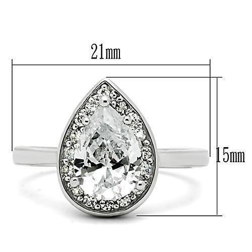 Alamode Rhodium Brass Ring with AAA Grade CZ in Clear - Flyclothing LLC