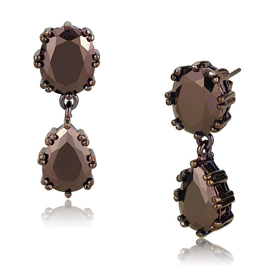 Alamode IP Coffee light Brass Earrings with AAA Grade CZ in Light Coffee - Flyclothing LLC