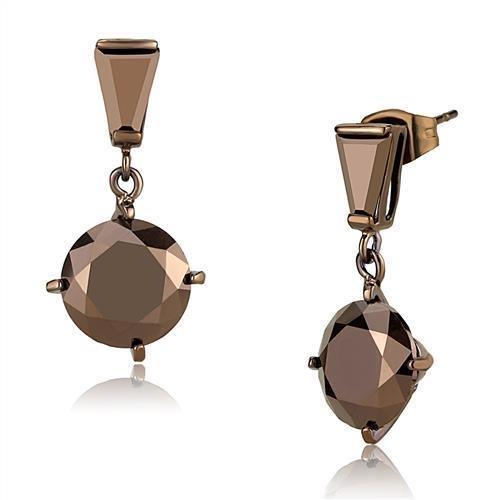 Alamode IP Coffee light Brass Earrings with AAA Grade CZ in Light Coffee - Flyclothing LLC