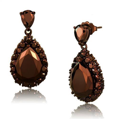 Alamode IP Coffee light Brass Earrings with AAA Grade CZ in Light Coffee - Flyclothing LLC