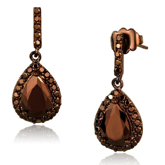 Alamode IP Coffee light Brass Earrings with AAA Grade CZ in Light Coffee - Flyclothing LLC