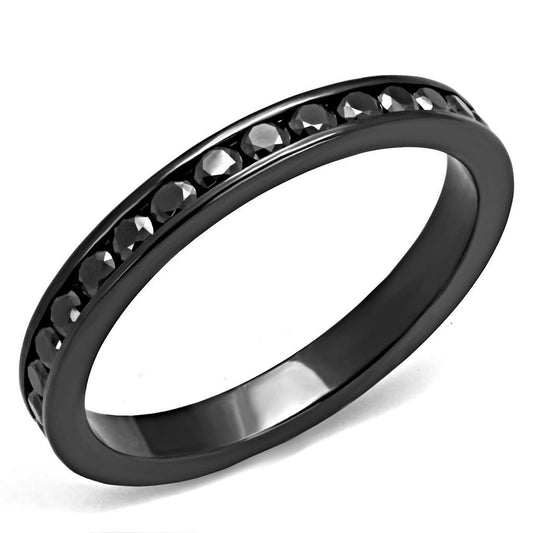 Alamode IP Light Black (IP Gun) Brass Ring with AAA Grade CZ in Light Gray - Alamode