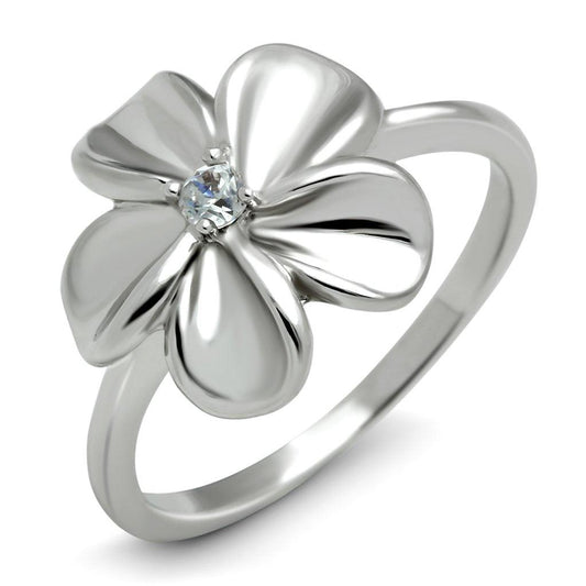 Alamode Rhodium Brass Ring with AAA Grade CZ in Clear - Flyclothing LLC