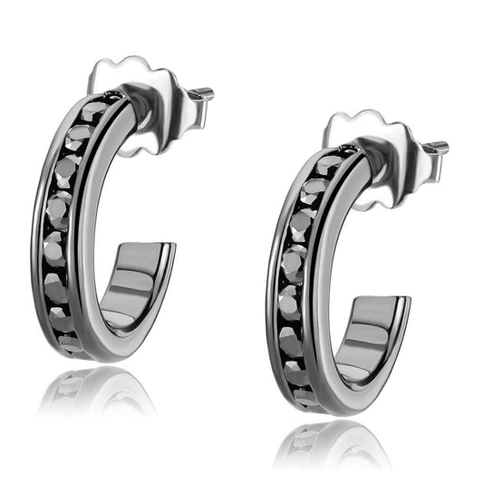 Alamode IP Light Black (IP Gun) Brass Earrings with Top Grade Crystal in Light Gray - Flyclothing LLC