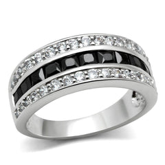 Alamode Rhodium Brass Ring with AAA Grade CZ in Jet - Flyclothing LLC