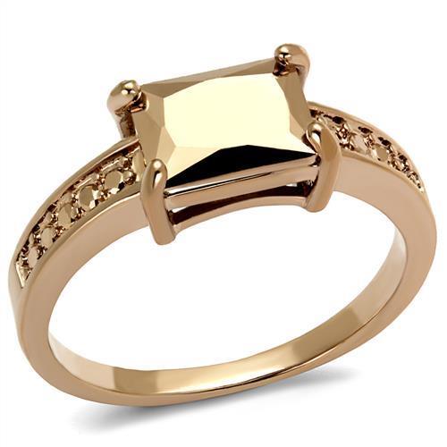 Alamode IP Rose Gold(Ion Plating) Brass Ring with AAA Grade CZ in Metallic Light Gold - Flyclothing LLC