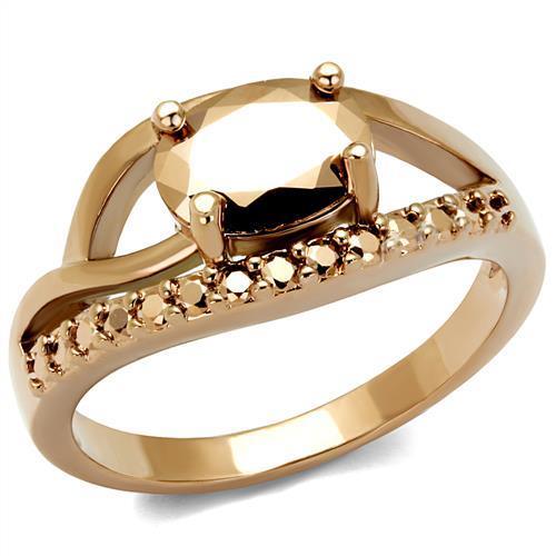 Alamode IP Rose Gold(Ion Plating) Brass Ring with AAA Grade CZ in Metallic Light Gold - Flyclothing LLC