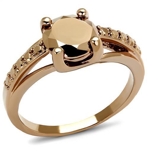 Alamode IP Rose Gold(Ion Plating) Brass Ring with AAA Grade CZ in Metallic Light Gold - Flyclothing LLC