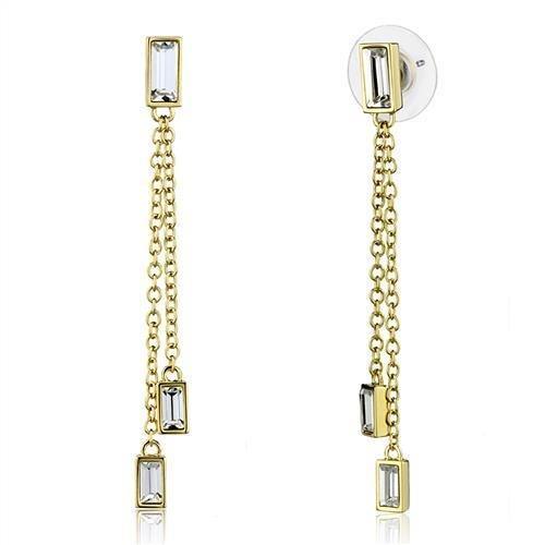 Alamode Gold Brass Earrings with Top Grade Crystal in Clear - Flyclothing LLC