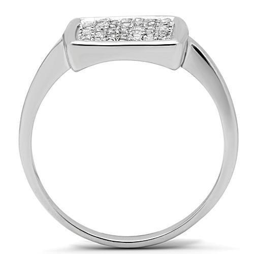 Alamode Rhodium Brass Ring with AAA Grade CZ in Clear - Flyclothing LLC