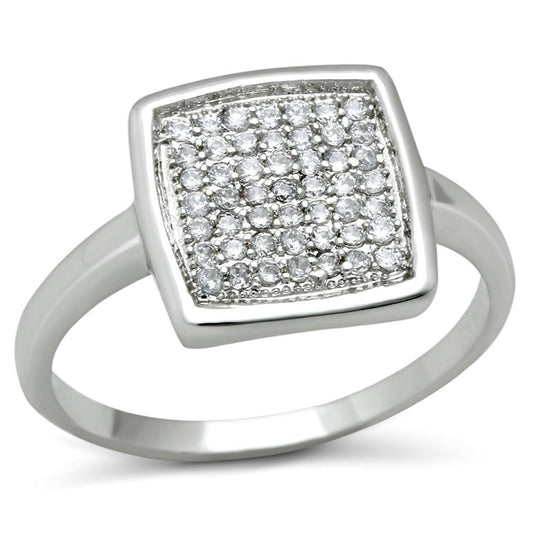 Alamode Rhodium Brass Ring with AAA Grade CZ in Clear - Flyclothing LLC