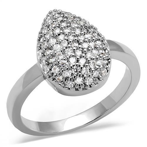 Alamode Rhodium Brass Ring with AAA Grade CZ in Clear - Flyclothing LLC