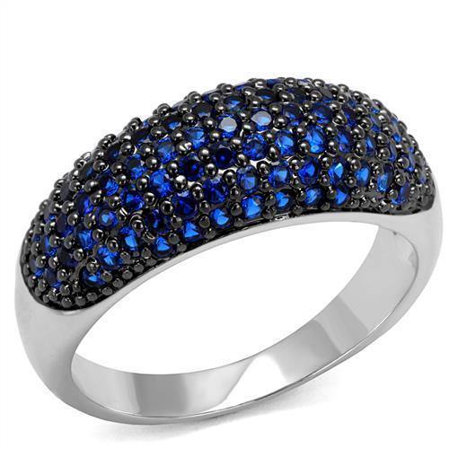 Alamode Rhodium + Ruthenium Brass Ring with AAA Grade CZ in London Blue - Alamode