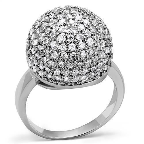 Alamode Rhodium Brass Ring with AAA Grade CZ in Clear - Flyclothing LLC